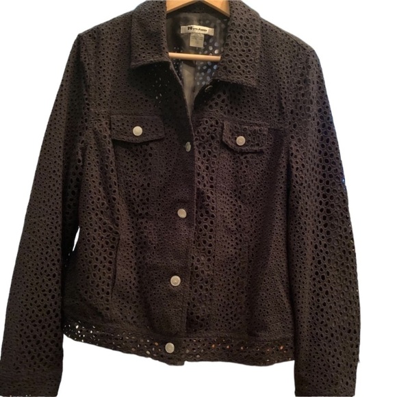Black “Jean Jacket” Style Jacket with Eyelet Fabric - Picture 7 of 7